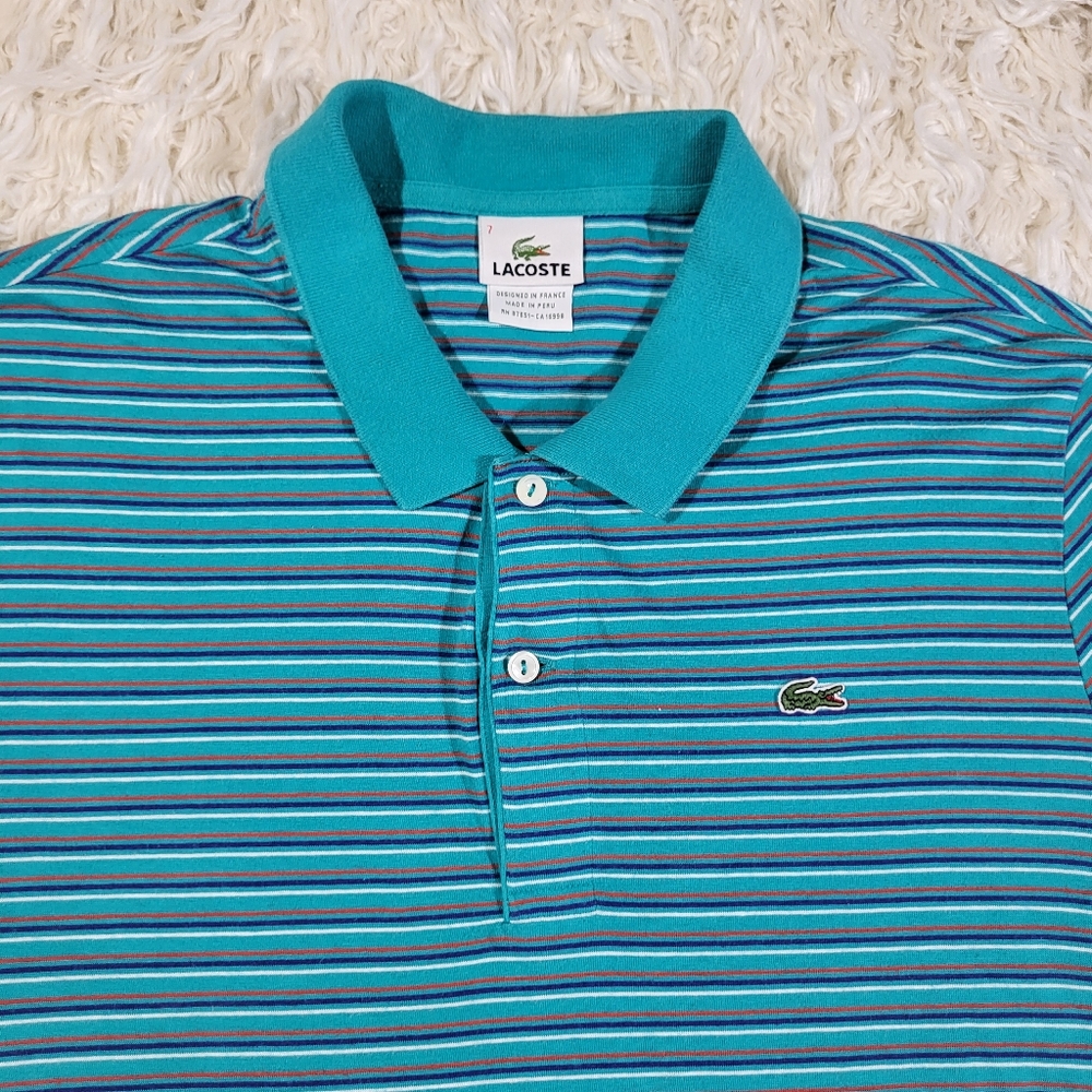 Lacoste - Men's Size 7 Blue Striped Polo Shirt - Picture 2 of 15
